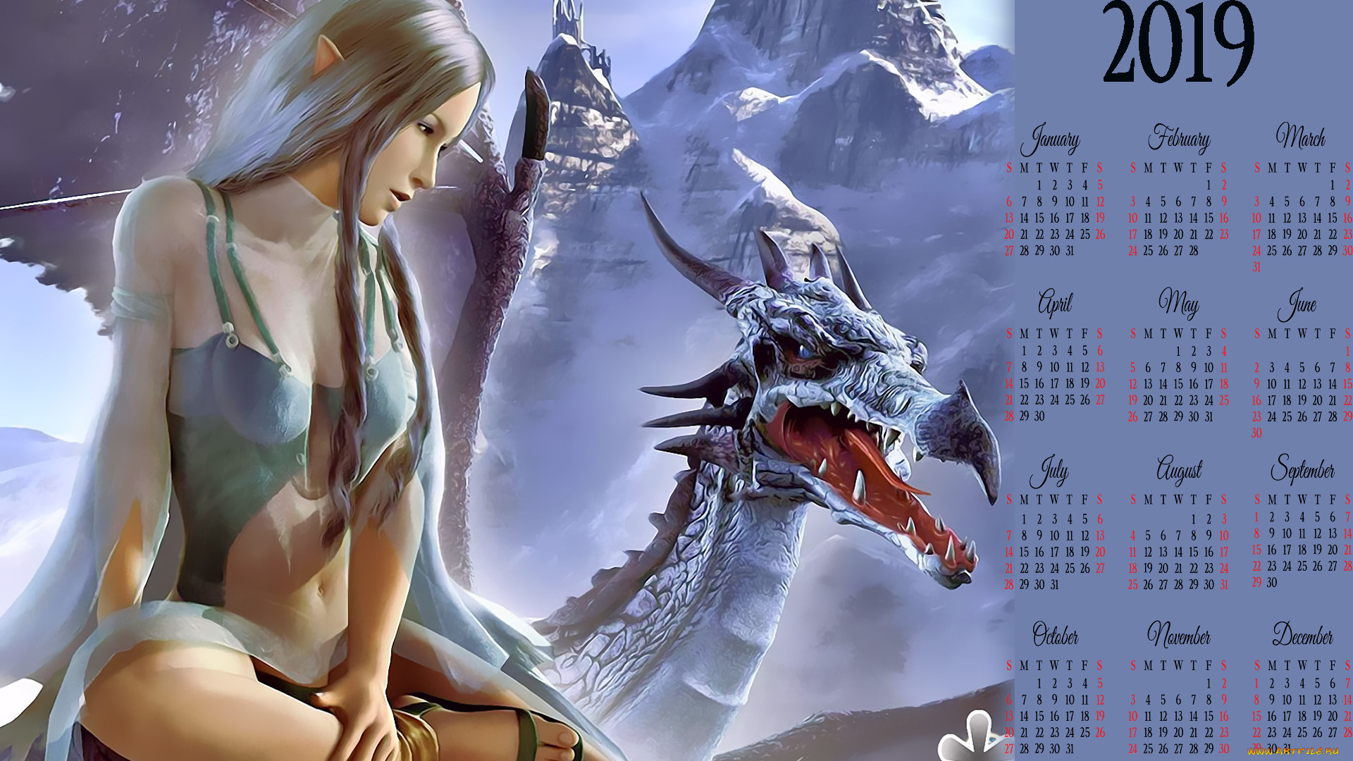 Рисунок фэнтези драконы и Эльф